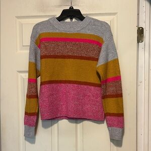 Lou & Grey For LOFT Crew Neck Striped Sweater Size XS Pink Gray Mustard Colors